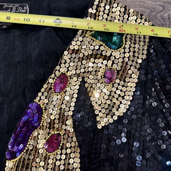 Vintage Joseph Le Bon Jacket Womens Small Black Silk Sequin Beaded Party 80s - Picture 6 of 9